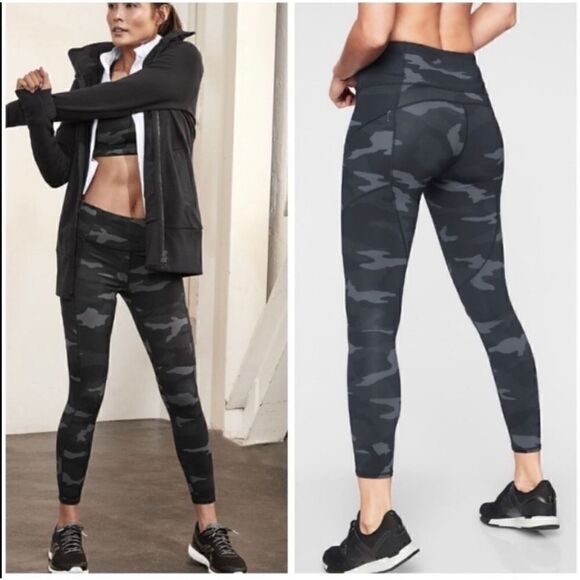 Athleta camo contender 7/8 leggings tights black & grey - Picture 1 of 16